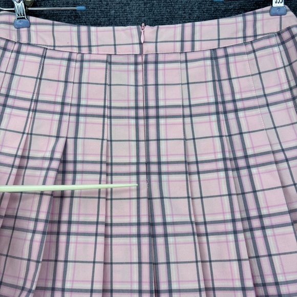 Forever 21 Pink Gray Plaid Pleated Mini Skirt Preppy Kawaii Women’s Large - Picture 6 of 7
